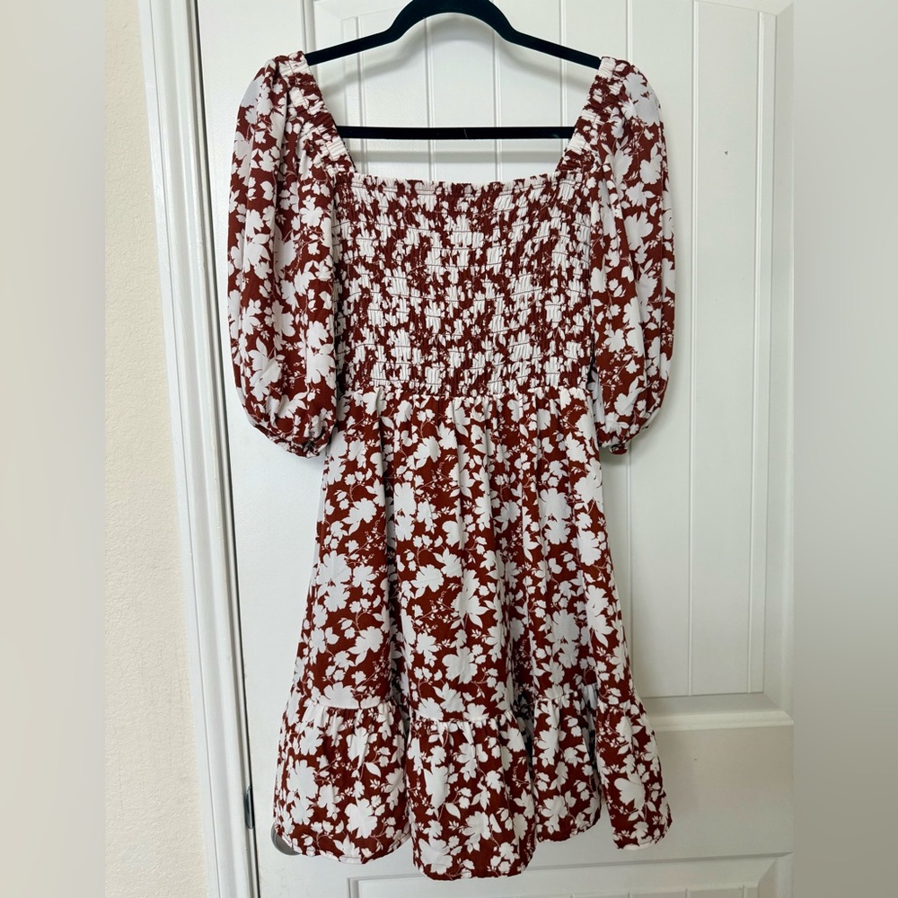 Jessica Simpson Brown and White Textured Floral Dress